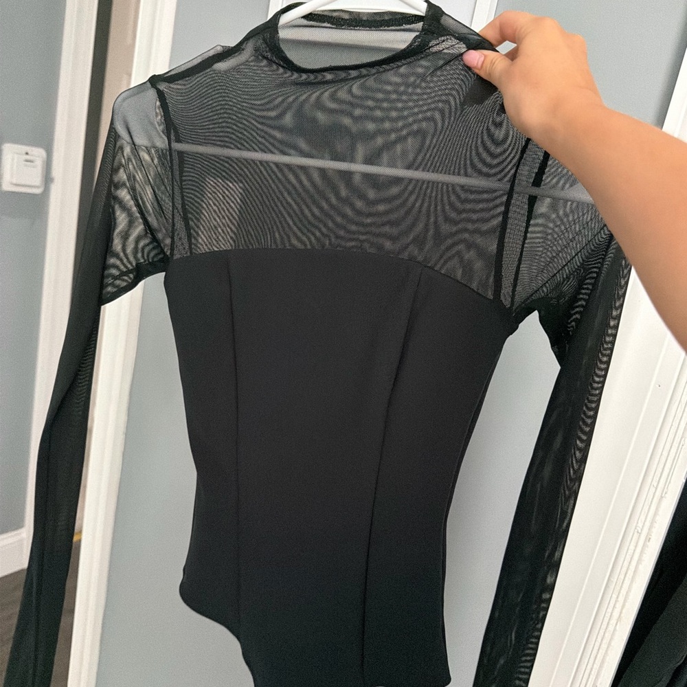 Abercrombie & Fitch Black Sheer Mesh Long-Sleeve Top